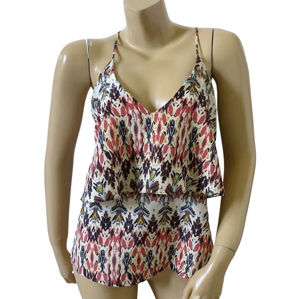 Eight Sixty Cami Tank Top Womens Size XS Tribal Print Ruffle Boho Adjustable